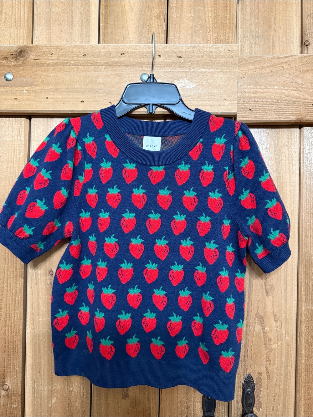 Maeve Puff Sleeve Strawberry Sweater S